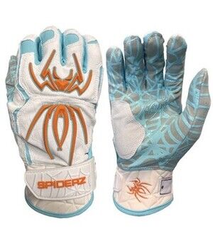 New Spiderz Hybrid Baseball/Softball Batting Gloves - Turquoise & Orange XL
